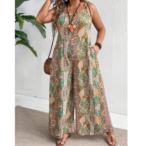 Paisley Print Wide Leg Cami Strap Jumpsuit S M L XL